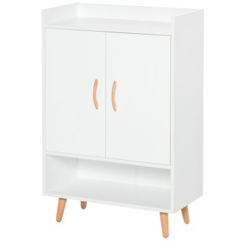 Meuble à chaussures scandinave placard 2 portes 4 étagères pieds effilés inclinés bois massif panneaux particules blanc 1