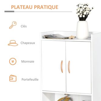 Meuble à chaussures scandinave placard 2 portes 4 étagères pieds effilés inclinés bois massif panneaux particules blanc 5