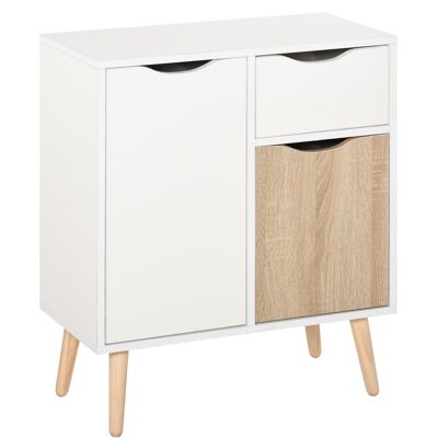 HOMCOM Scandinavian design storage unit 2 sliding drawer cupboards solid pine wood legs light oak white particleboard