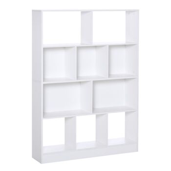 Bibliothèque étagère meuble de rangement 5 niches + 5 étagères panneaux particules blanc 1