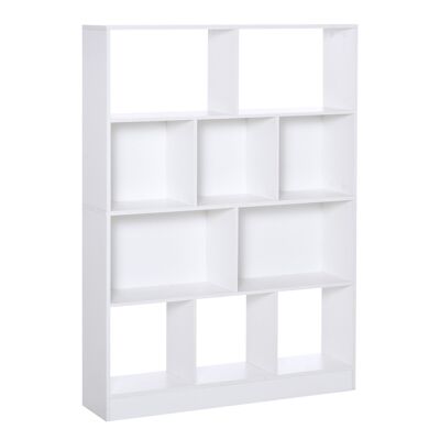 Bibliothèque étagère meuble de rangement 5 niches + 5 étagères panneaux particules blanc