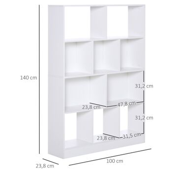 Bibliothèque étagère meuble de rangement 5 niches + 5 étagères panneaux particules blanc 3