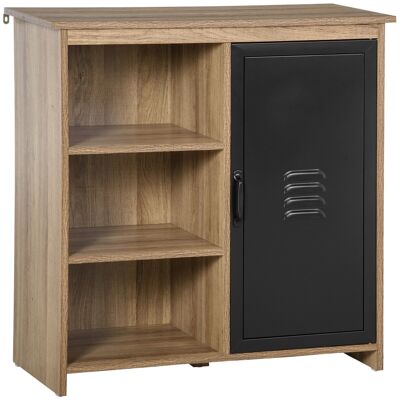 Industrial design sideboard - storage unit with 3 cupboard niches - wood-look particle board with black metal door