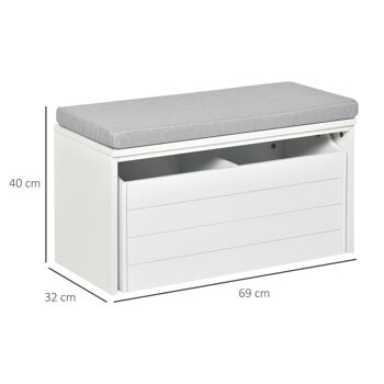 Banc de rangement avec coussin gris - meuble à chaussures - banc à chaussures avec grand tiroir double compartiment - MDF blanc 3