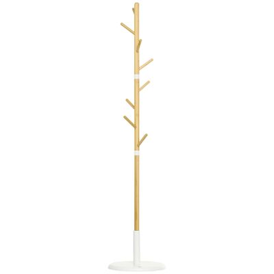 Perchero de diseño escandinavo ramas 8 percheros Ø 37,8 x 175,6H cm base metal blanco madera bambú barnizada