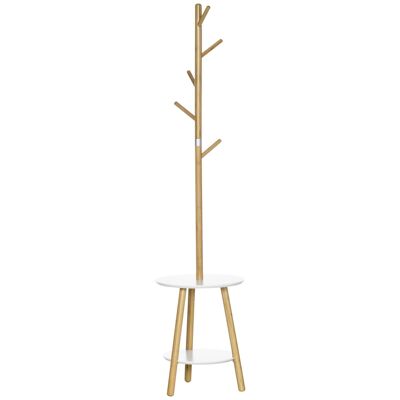 Porte-manteau design scandinave branches 5 patères 2 étagères MDF blanc bois bambou verni