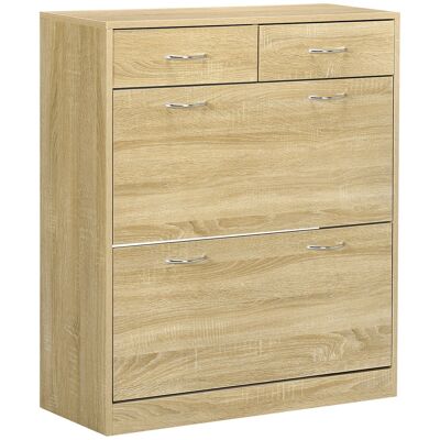 Multi-storage shoe cabinet cabinet 2 double level flaps 2 drawers light oak look