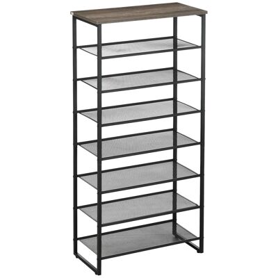 Shoe rack 7 levels - shoe rack 7 shelves and tray - black steel gray wood look