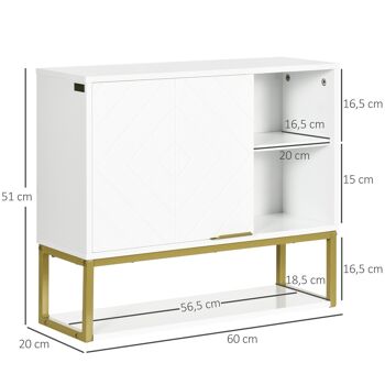 Armoire murale de salle de bain - porte, 2 étagères, 2 niches - acier doré MDF blanc 3