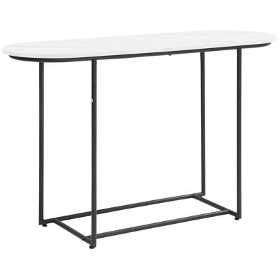 Tavolino consolle in stile contemporaneo con piano in marmo bianco, struttura in acciaio nero