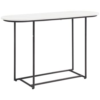 Console table d'appoint style contemporain plateau aspect marbre blanc châssis acier noir 1