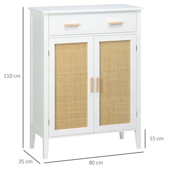 Meuble à chaussures style bohème chic - 2 portes, 3 étagères, tiroir - MDF blanc cannage rotin 3