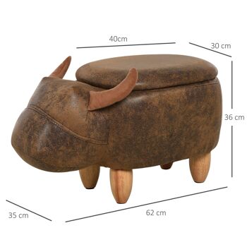 Tabouret vache - pouf vachette - pouf taureau coffre de rangement 2 en 1 - pieds bois d'hévéa revêtement synthétique 3