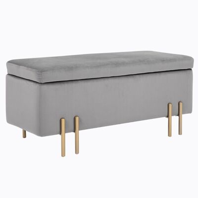 HOMCOM Large contemporary design storage chest pouf - bench with storage space - dim. 100L x 40W x 42H cm - light gray velvet gold metal base