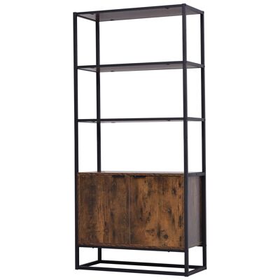 Libreria in stile industriale con 3 ripiani + armadio con 2 ante in truciolare, effetto legno antico, metallo nero