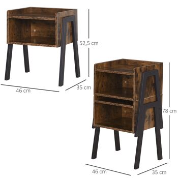 Tables de chevet style industriel - lot de 2 tables de nuit - meubles empilables - panneaux particules aspect vieux bois métal noir 3