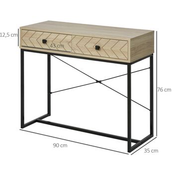 Table console industriel 2 tiroirs bois naturel pieds métal dim. 90 x 35 x 76 cm 3