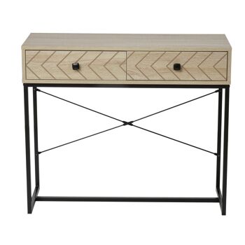 Table console industriel 2 tiroirs bois naturel pieds métal dim. 90 x 35 x 76 cm 5