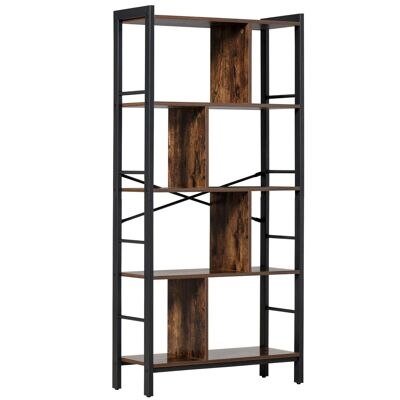 Librería, estantería de almacenamiento con 4 niveles Paneles de estilo industrial Tablero de partículas Aspecto Madera envejecida Metal negro