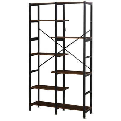 Estantería librería separador de ambientes estilo industrial en escalera 6 estantes paneles partículas aspecto madera vieja metal negro