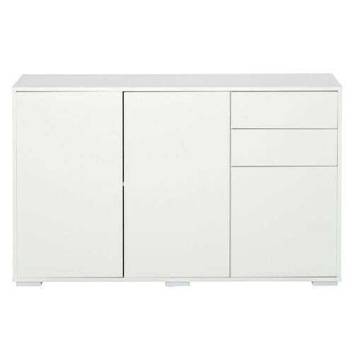 Commode buffet de rangement 2 tiroirs coulissants 3 portes étagère réglable panneaux de particules 117 x 36 x 74 cm blanc