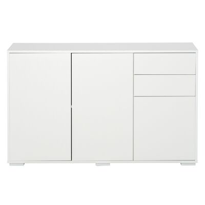 Chest of drawers storage buffet 2 sliding drawers 3 doors adjustable shelf chipboard 117 x 36 x 74 cm white