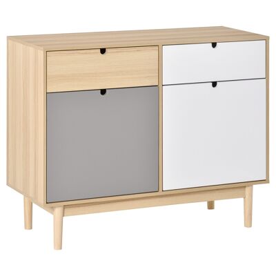 Aparador de diseño escandinavo HOMCOM 2 cajones correderos MDF multicolor blanco gris madera clara