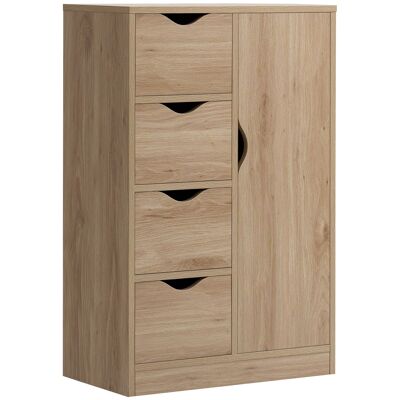 Modern 1-door 4-drawer storage cabinet - light oak look particleboard