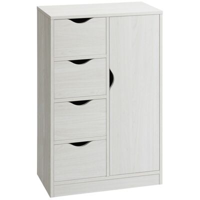 Modern storage unit 1 door 4 drawers - wood grain white particle board