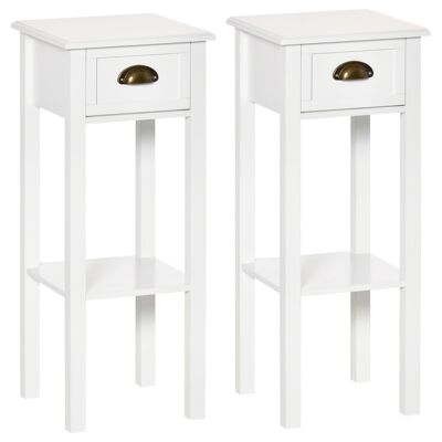 Set of 2 side tables side table pedestal table - drawer, shelf - dim. 30L x 30W x 75H cm - shell handles aged brass white MDF