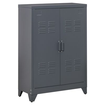 HOMCOM Industrial design metal storage cabinet - 2 shelves - anthracite gray metal sheet base structure