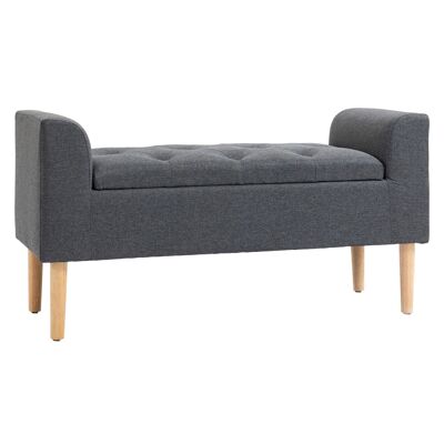Chesterfield design 2-in-1 storage bench padded seat curved armrests tapered legs rubberwood gray linen look