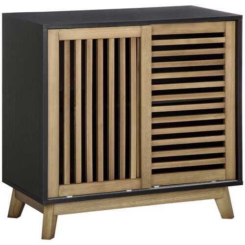 Meuble buffet de rangement avec portes coulissantes et étagère réglable - 75 x 40 x 74,3 cm - noir et naturel