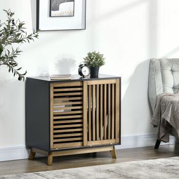 Meuble buffet de rangement avec portes coulissantes et étagère réglable - 75 x 40 x 74,3 cm - noir et naturel 2