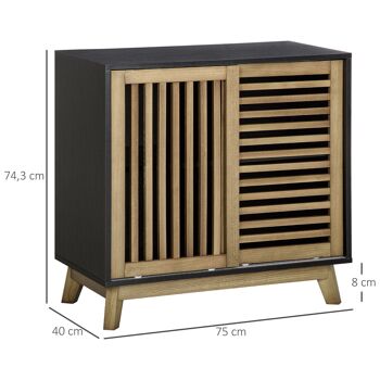 Meuble buffet de rangement avec portes coulissantes et étagère réglable - 75 x 40 x 74,3 cm - noir et naturel 3