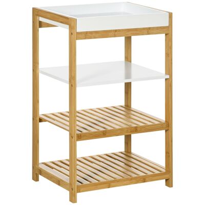 Storage shelf 4 levels on foot - 3 shelves, removable top - varnished bamboo wood MDF white
