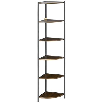 Étagère bibliothèque d'angle style industriel 6 étagères dim. 34L x 34l x 166H cm métal noir MDF aspect bois 1