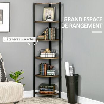 Étagère bibliothèque d'angle style industriel 6 étagères dim. 34L x 34l x 166H cm métal noir MDF aspect bois 4