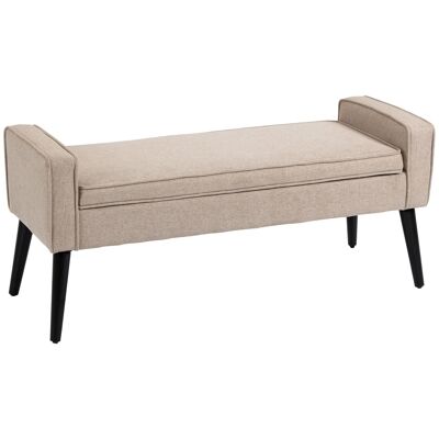 Banquette coffre de rangement 2 en 1 style contemporain pieds effilés bois d'hévéa noir aspect lin beige