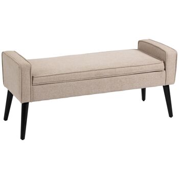 Banquette coffre de rangement 2 en 1 style contemporain pieds effilés bois d'hévéa noir aspect lin beige 1