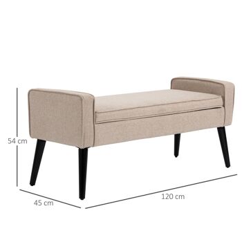 Banquette coffre de rangement 2 en 1 style contemporain pieds effilés bois d'hévéa noir aspect lin beige 3