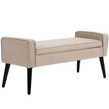 Banquette coffre de rangement 2 en 1 style contemporain pieds effilés bois d'hévéa noir aspect lin beige 4