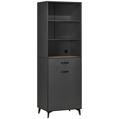 Credenza multispazio di alto design industriale - anta con ripiano, cassetto, 3 nicchie - base in metallo nero MDF grigio