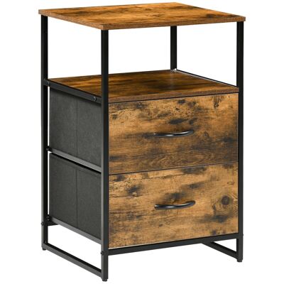 Industrial design chest of drawers - 2 drawers, niche, tray - black steel frame MDF wood look with grain