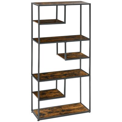 Industrial style 7-tier storage shelf bookcase particleboard old wood look black steel