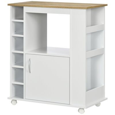 Multi-storage kitchen trolley with large niche door 5 shelves 3 compartments white light oak look