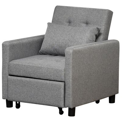 Kaminsessel, umwandelbares Schlafsofa, 1-Sitzer, verstellbare Rückenlehne, 3 Positionen, Kissen inklusive Polyester-Baumwolle, Grau