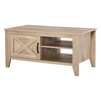 Table basse rectangulaire style rural chic placard avec étagère 2 niches MDF aspect bois clair 1