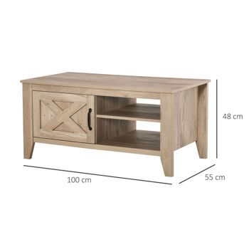 Table basse rectangulaire style rural chic placard avec étagère 2 niches MDF aspect bois clair 3