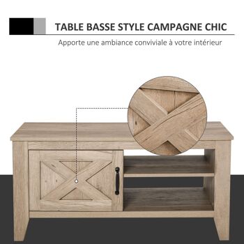 Table basse rectangulaire style rural chic placard avec étagère 2 niches MDF aspect bois clair 4